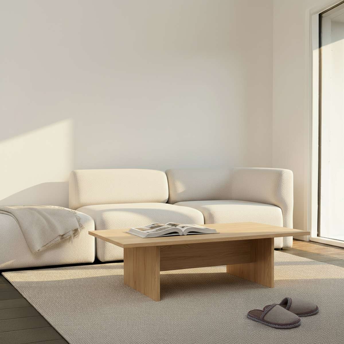 Fjord Sofa 2-seater with open end in Sealife Brown textile with soft rounded edges and Scandinavian design