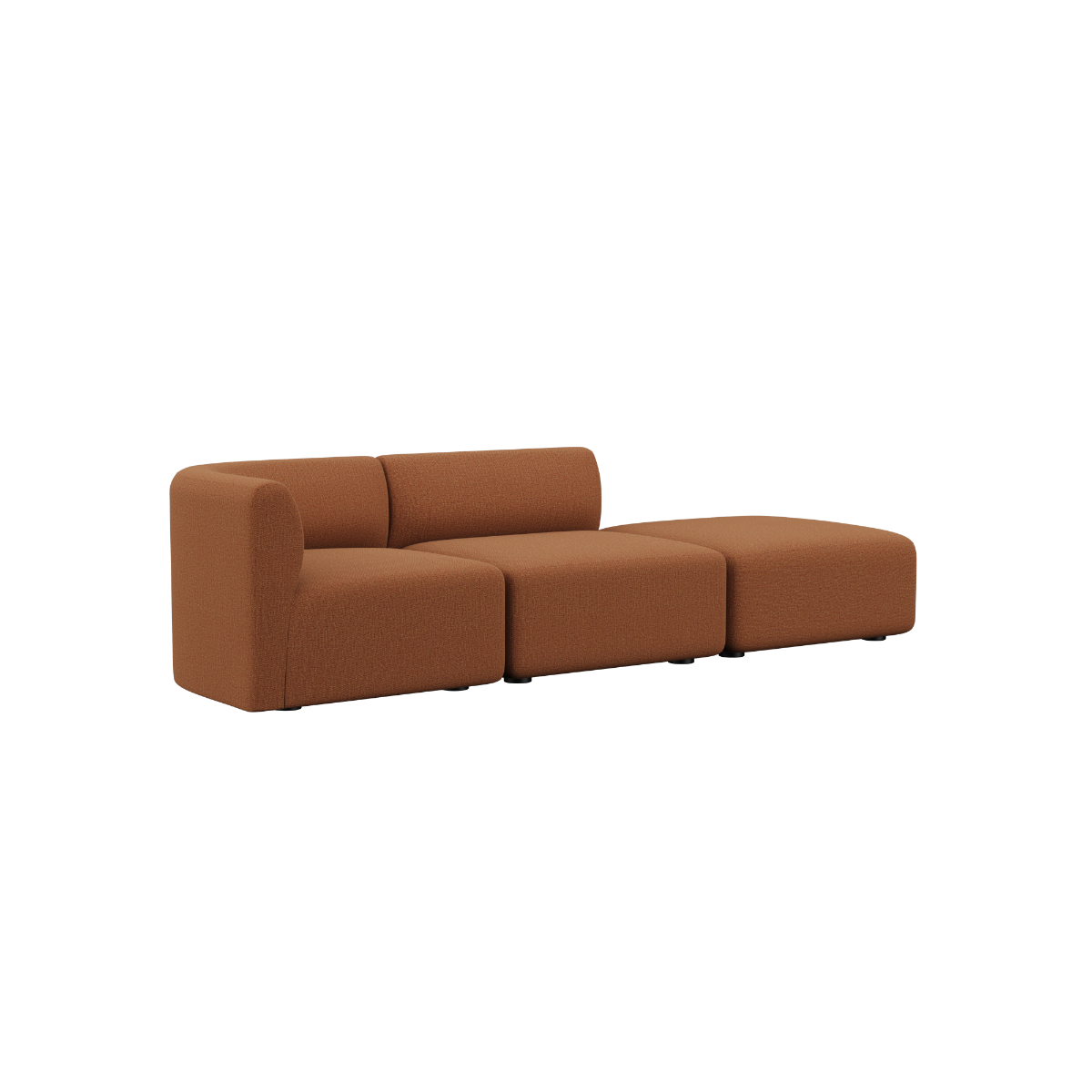 Fjord Sofa 2-seater with right open end in Cosmo Terracotta fabric with rounded edges and soft lines