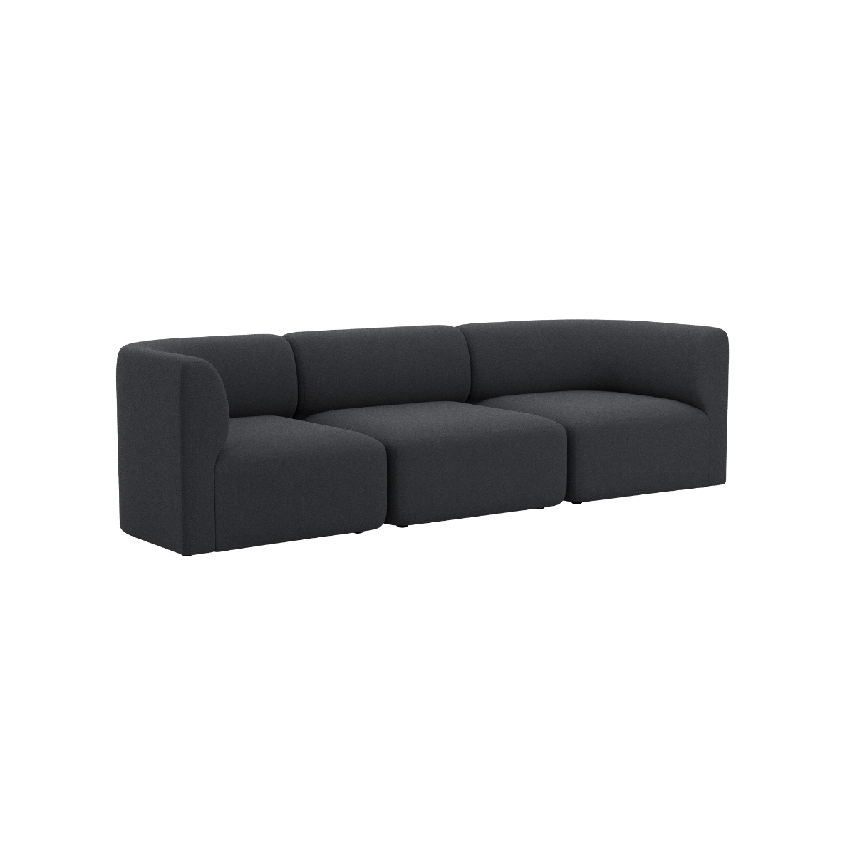 Dark charcoal Fjord three seater sofa with rounded arms and soft Scandinavian lines by sackit for stylish indoor living