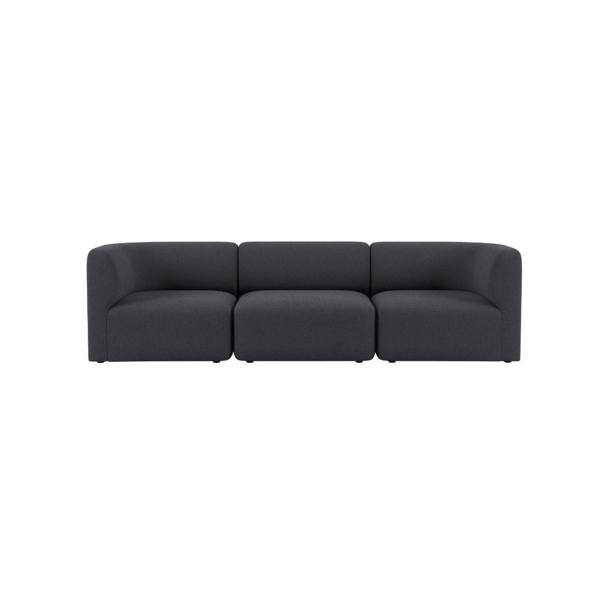 Charcoal three seat Fjord sofa with soft rounded lines and deep cushions from sackit for calm Scandinavian interiors