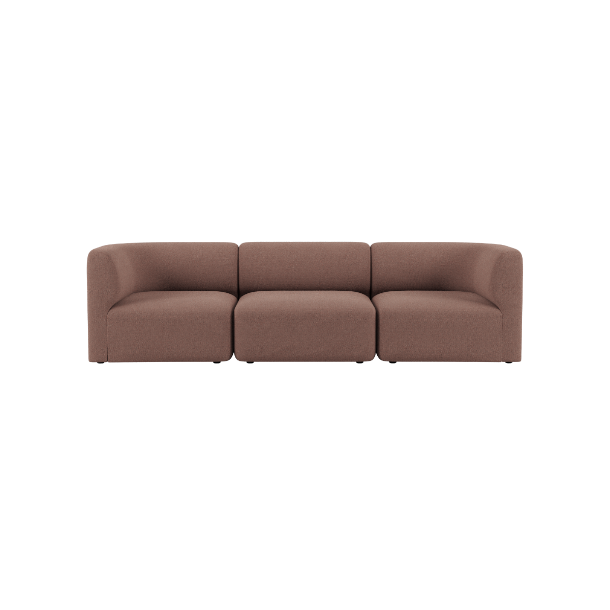 Brown three seater Fjord sofa with soft rounded lines and a calm Scandinavian design by sackit for comfortable indoor living