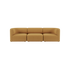 Mustard three seat sofa with soft rounded lines and deep cushions on a clean background from sackit for calm Scandinavian interiors