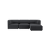 Dark charcoal three seat Fjord sofa with rounded cushions and a right chaise lounge in a clean Scandinavian design by sackit