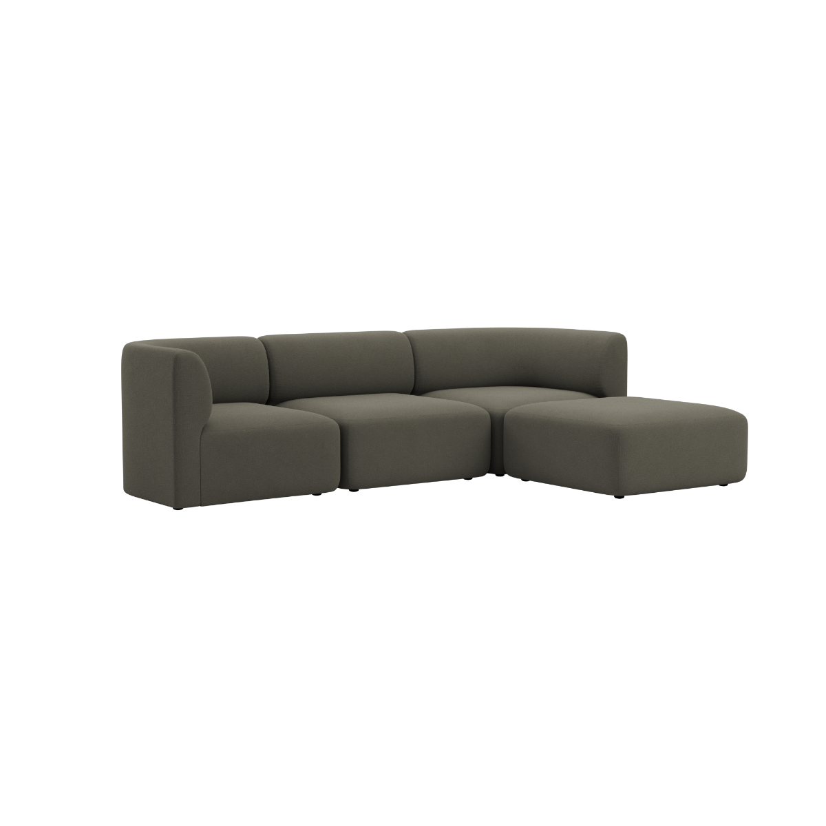 Dark gray Fjord sofa with soft rounded cushions and a spacious chaise design from sackit for calm Scandinavian interiors