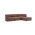 Brown three seat Fjord sofa with rounded cushions and chaise lounge on a clean background by sackit