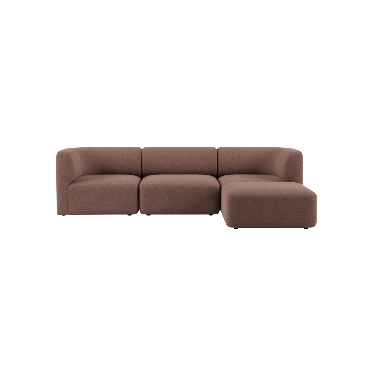 Brown three seat Scandinavian sofa with soft rounded lines and generous cushioning from sackit for calm comfortable indoor living