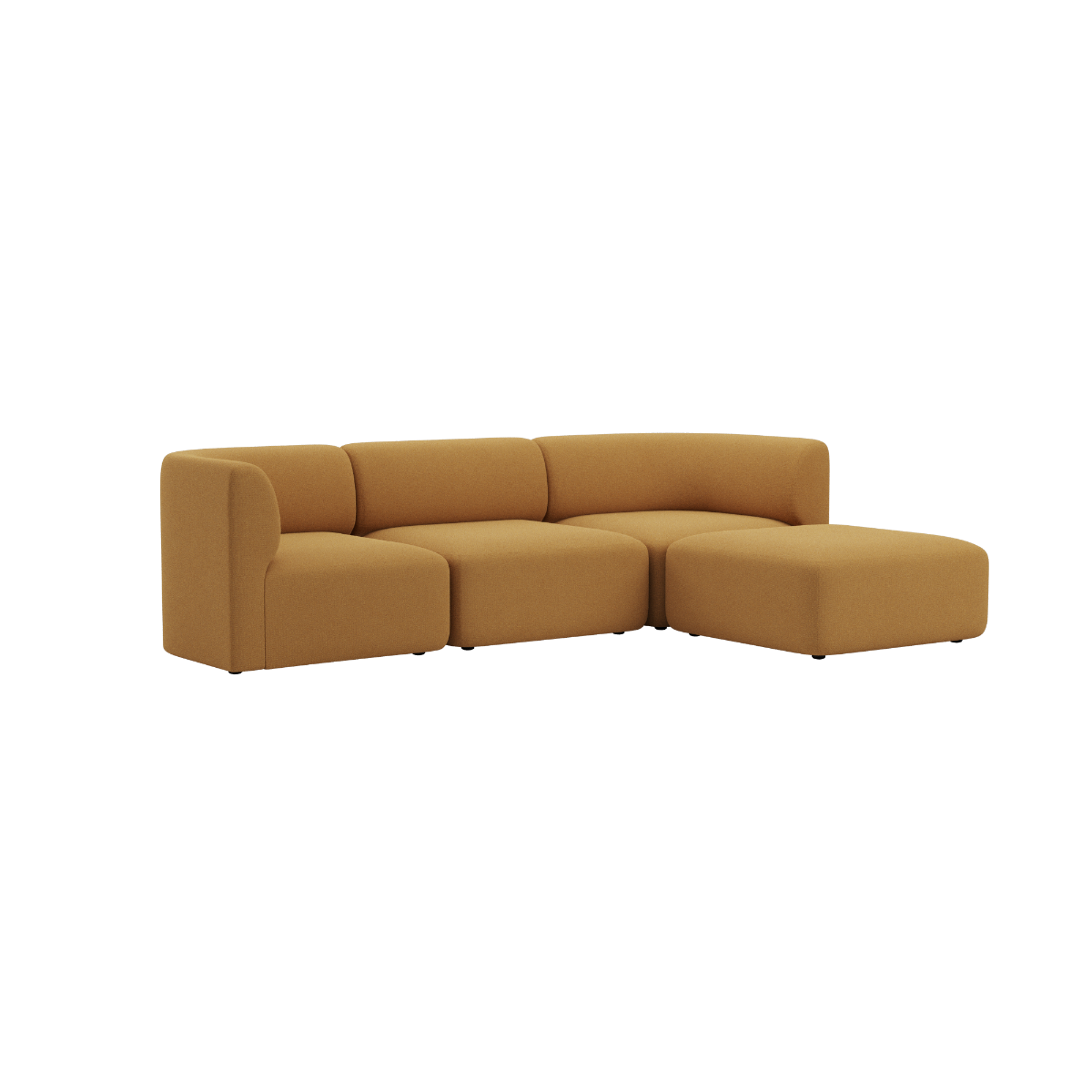 sackit europe Fjord three seat sofa in warm caramel brown with rounded cushions and a spacious chaise layout for calm Scandinavian interiors