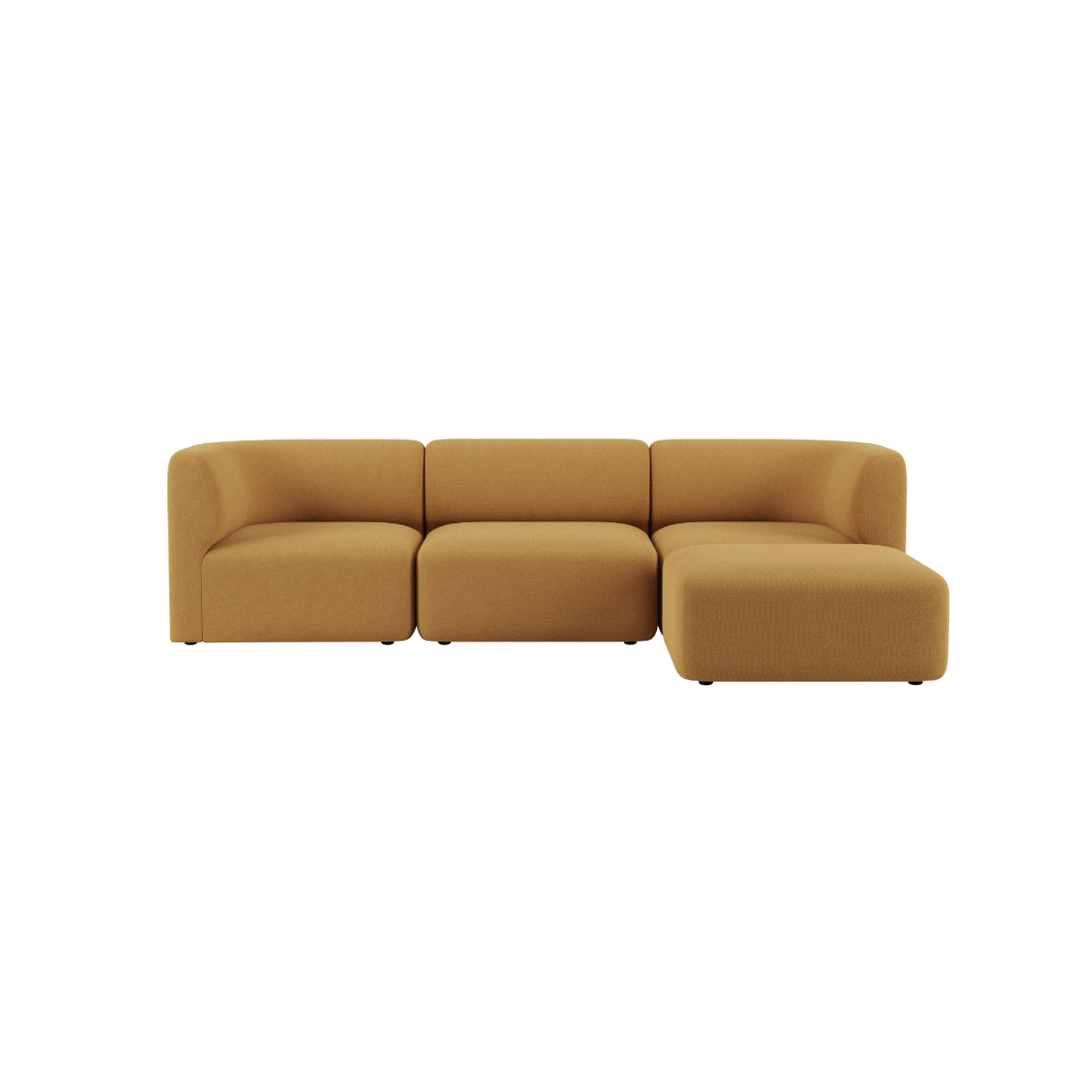 Mustard Fjord three seat sofa with soft rounded cushions and a relaxed Scandinavian design from sackit for stylish indoor living spaces