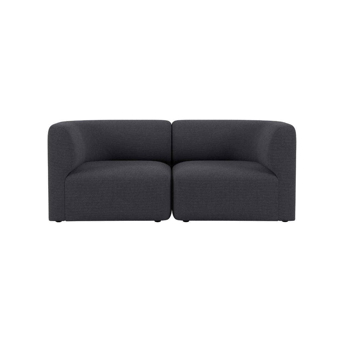 Dark gray two seater Scandinavian sofa with soft rounded lines and deep comfortable cushions by sackit