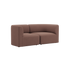 Brown two seater Fjord sofa with soft rounded lines and deep cushions on a black background by sackit for a calm Scandinavian living room
