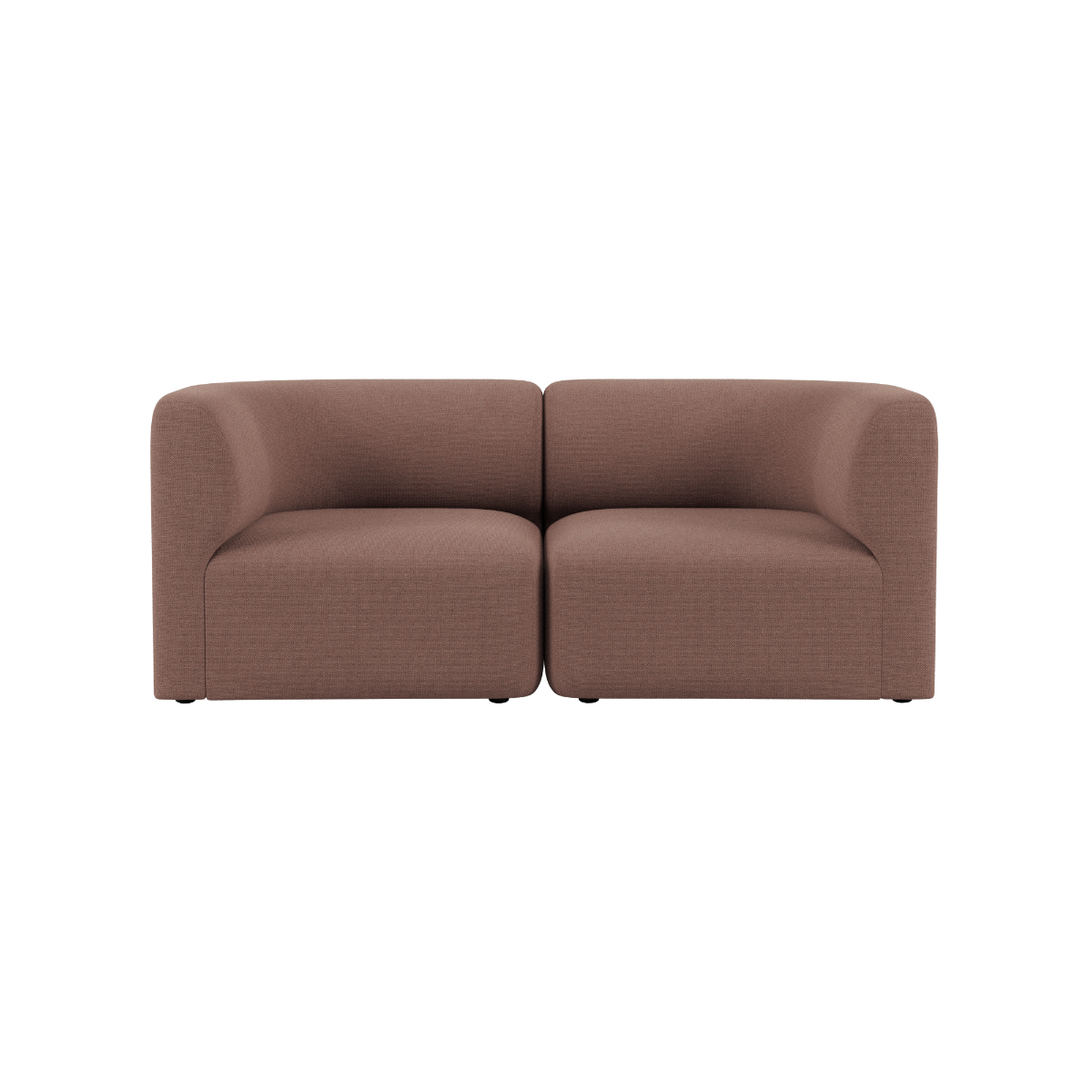 Brown Fjord two seater sofa with soft rounded lines and deep cushions on a plain background from sackit for calm Scandinavian interiors