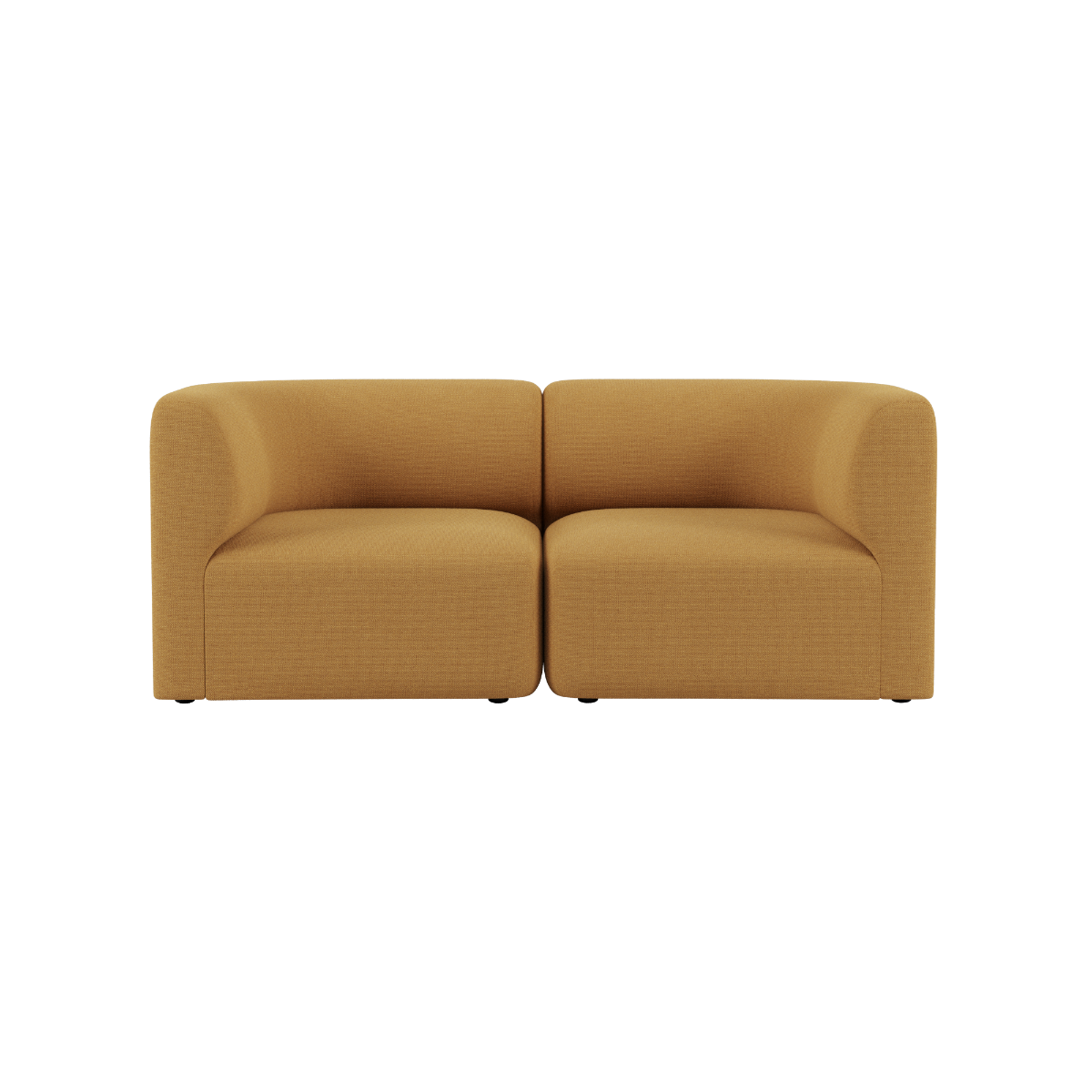 sackit Fjord two seater sofa in warm brown upholstery with rounded arms and soft cushions for calm Scandinavian interiors