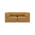 sackit Fjord two seater sofa in warm brown upholstery with rounded arms and soft cushions for calm Scandinavian interiors