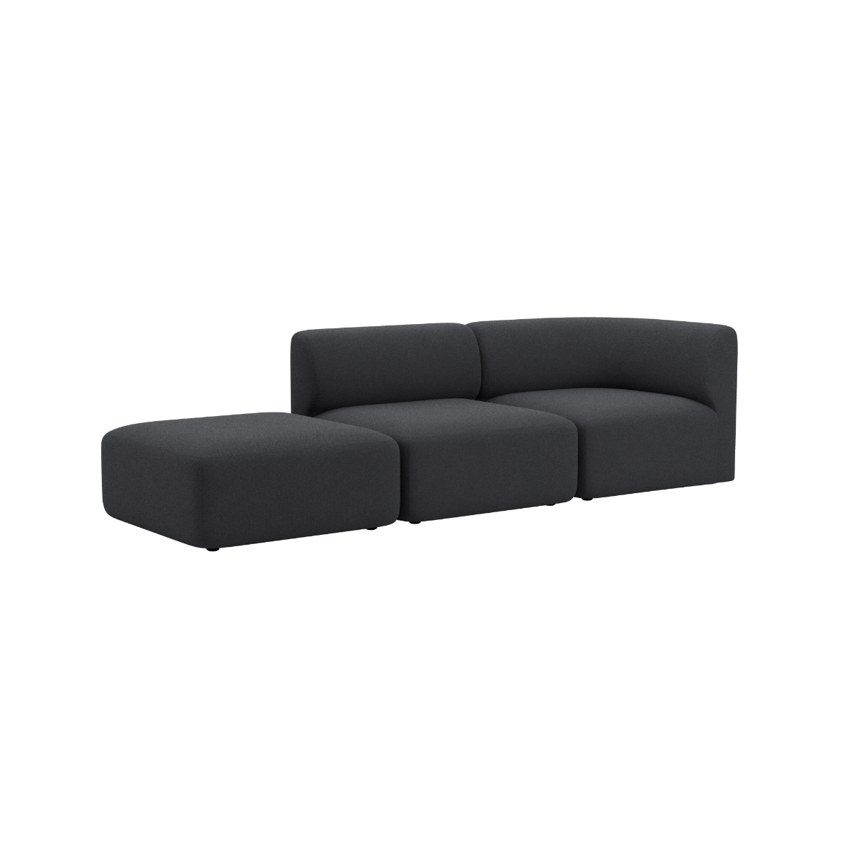 Dark grey Fjord two seater sofa with an open end and soft rounded lines by sackit for calm Scandinavian interiors
