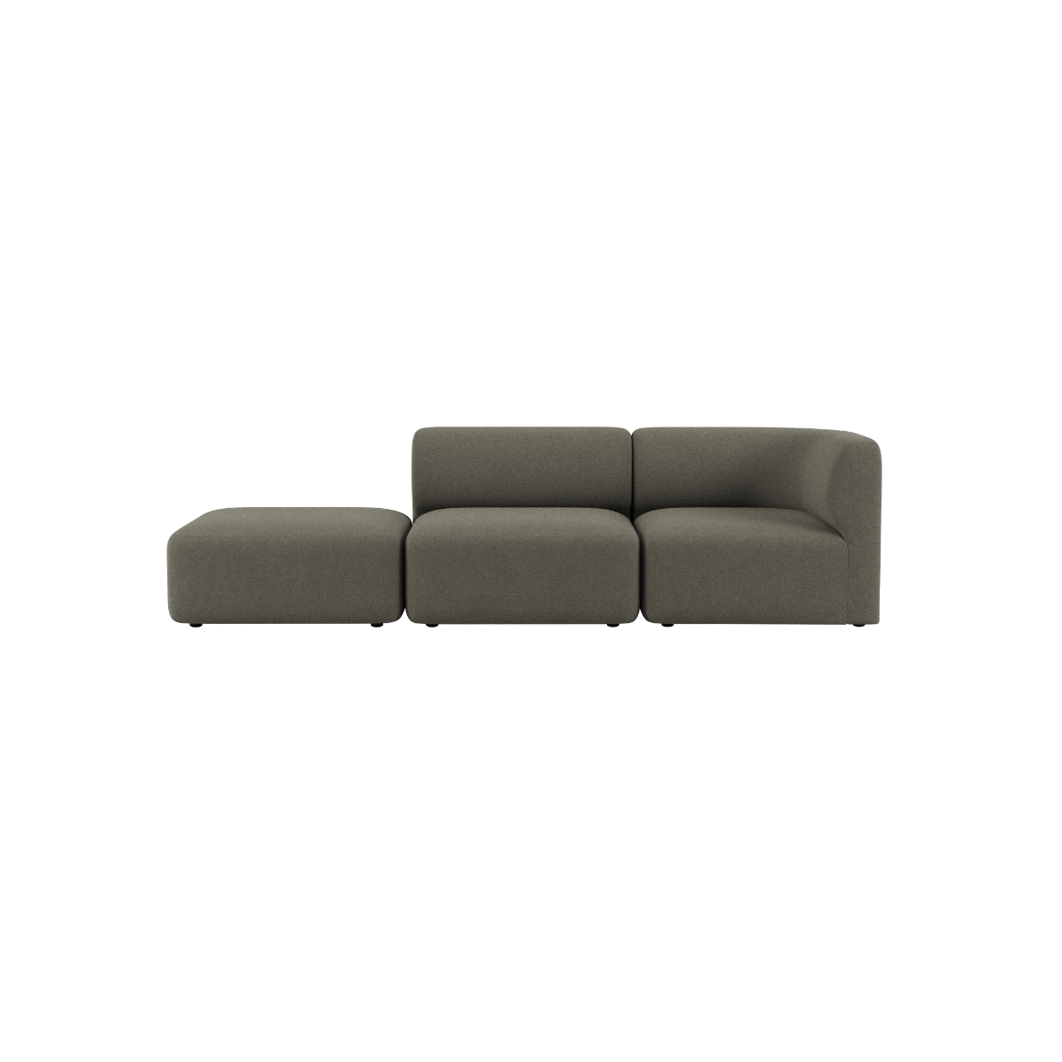 Gray Fjord two seat sofa with open end and soft rounded cushions by sackit for calm Scandinavian interiors
