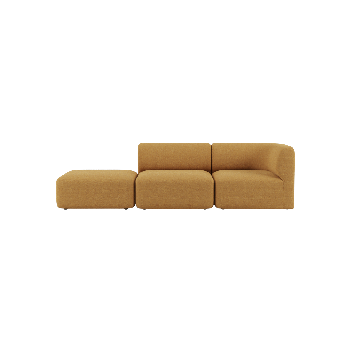 Mustard tan sackit Fjord sofa with two seats and an open end in a soft Scandinavian design for modern indoor living