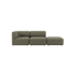 sackit Fjord two seater sofa with open end in muted olive fabric and soft rounded lines on a clean background