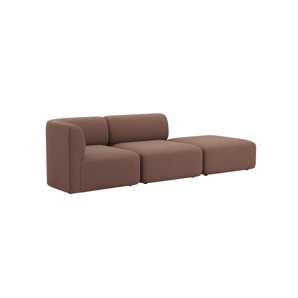 sackit Fjord sofa in brown fabric with soft rounded lines two seats and an open end chaise for flexible Scandinavian comfort indoors