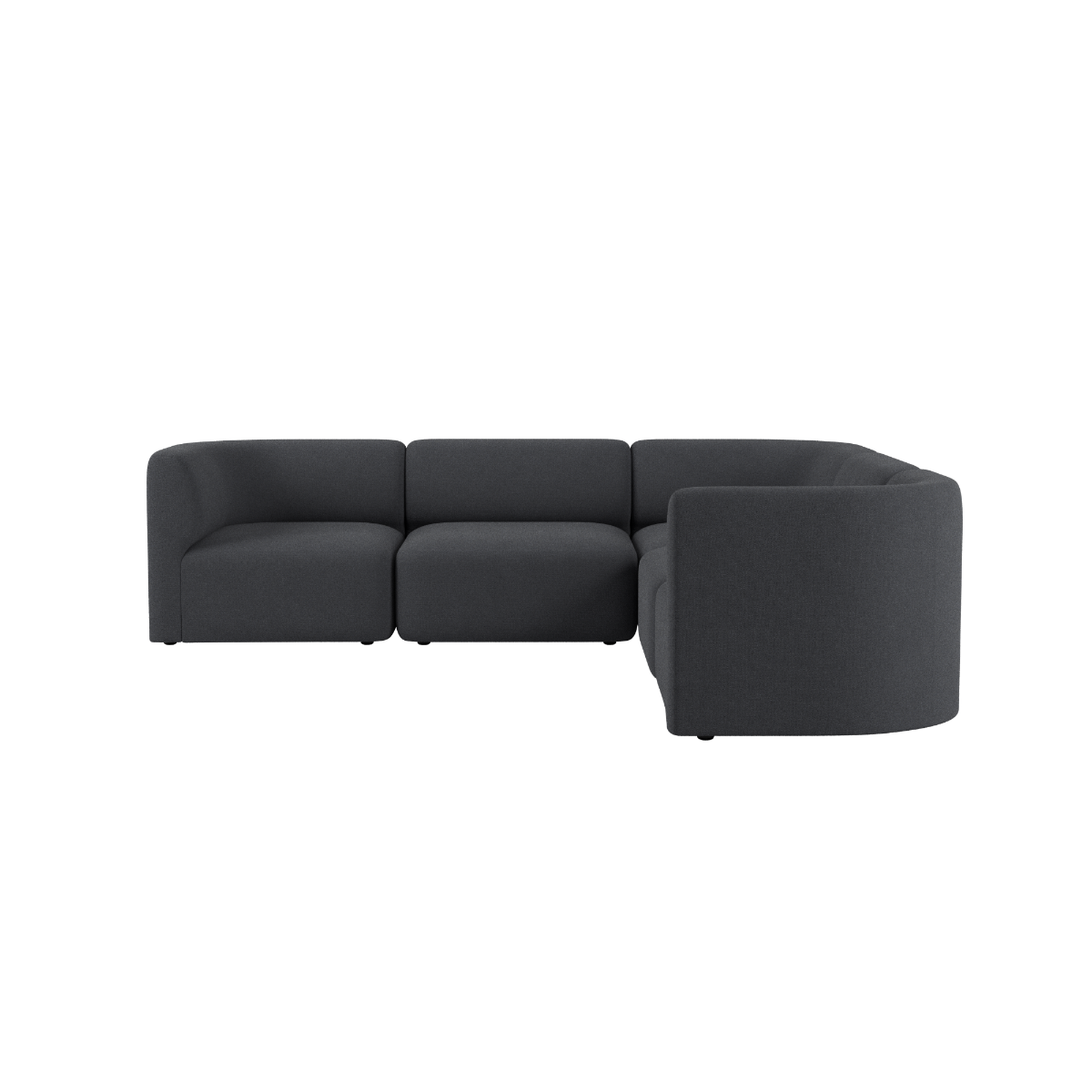 Dark gray sackit Fjord corner sofa with soft rounded cushions and a calm Scandinavian design shown against a plain background