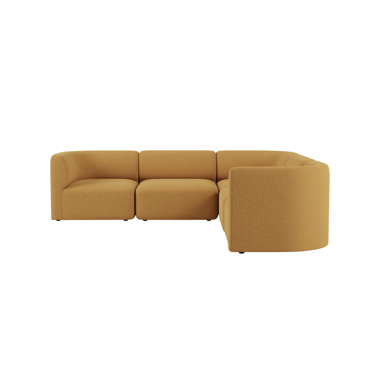 sackit Fjord corner sofa in warm tan upholstery with softly rounded cushions and a generous corner section shown against a black background