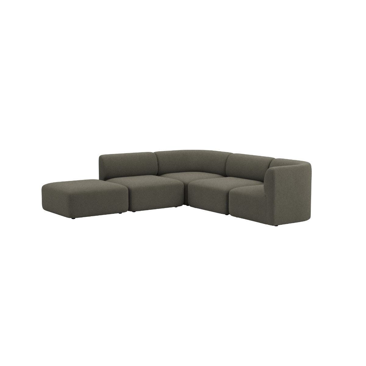 Dark gray Fjord corner sofa with an open end and rounded cushions by sackit europe in a calm Scandinavian design