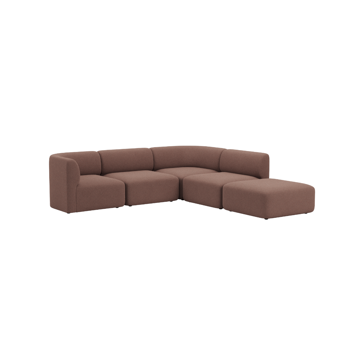 Brown Scandinavian corner sofa with a curved backrest and open end chaise in soft upholstered fabric from sackit for modern indoor living