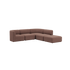 Brown Scandinavian corner sofa with a curved backrest and open end chaise in soft upholstered fabric from sackit for modern indoor living