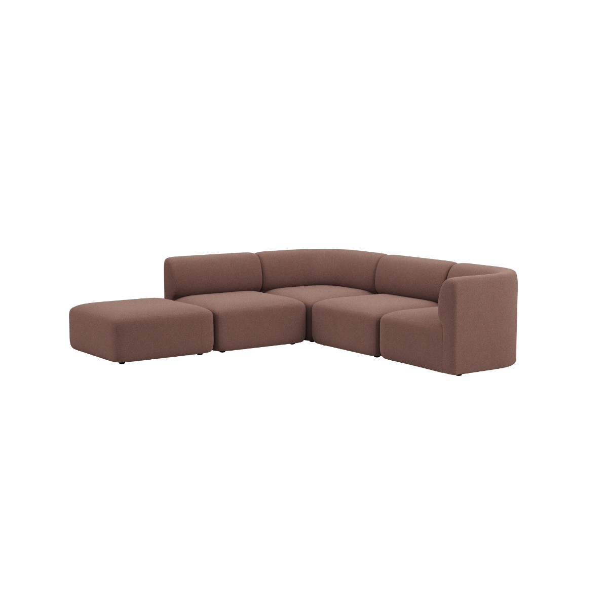 Brown Scandinavian corner sofa with an open end and soft curved lines designed by sackit for comfortable indoor Nordic living