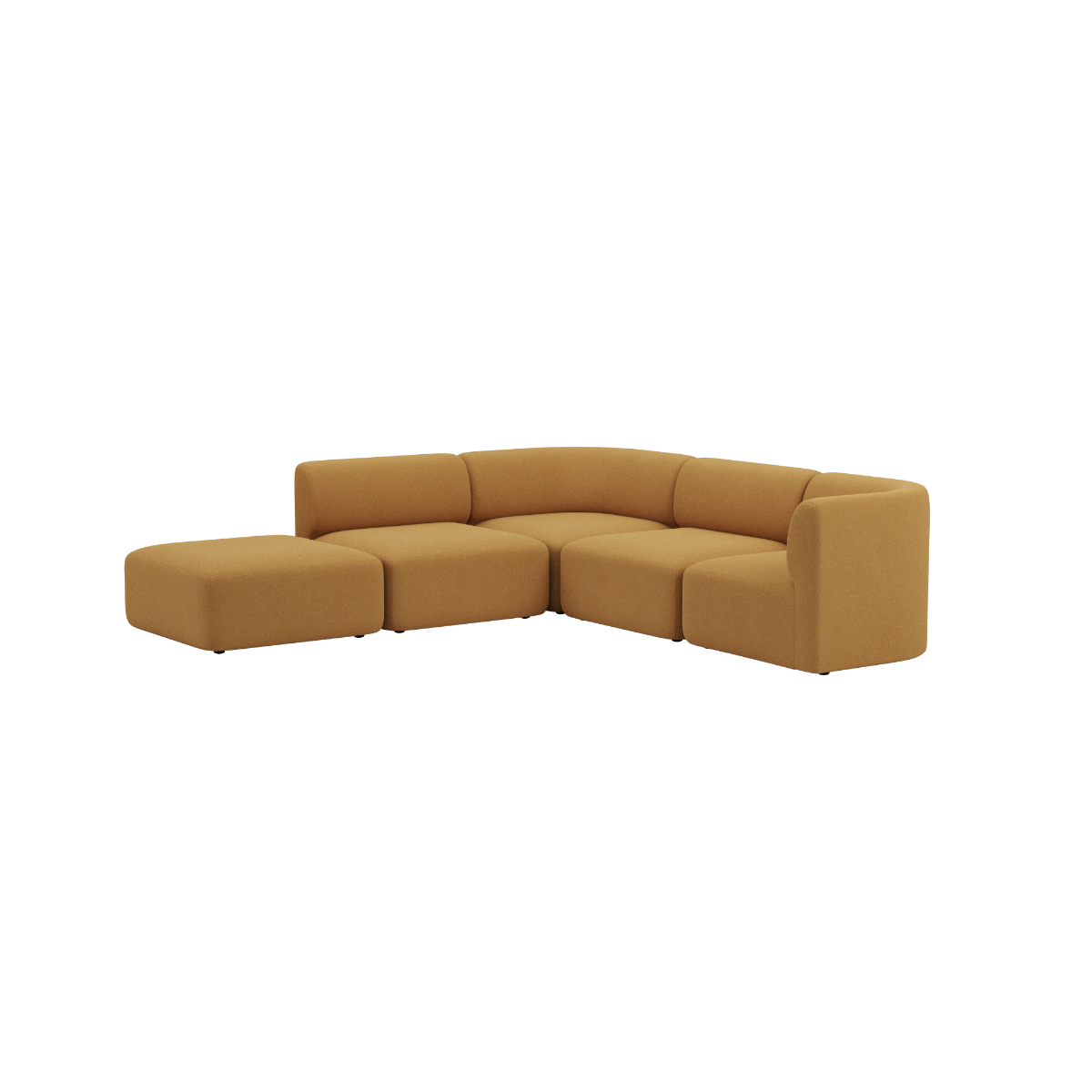 Tan Scandinavian corner sofa with a curved back and open end in soft textured upholstery by sackit for stylish indoor seating