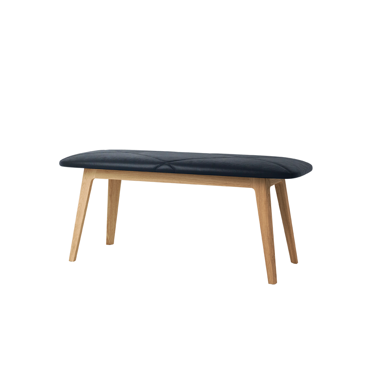 Nordic Bench with Terra Black leather seat and solid oak wood frame in natural finish
