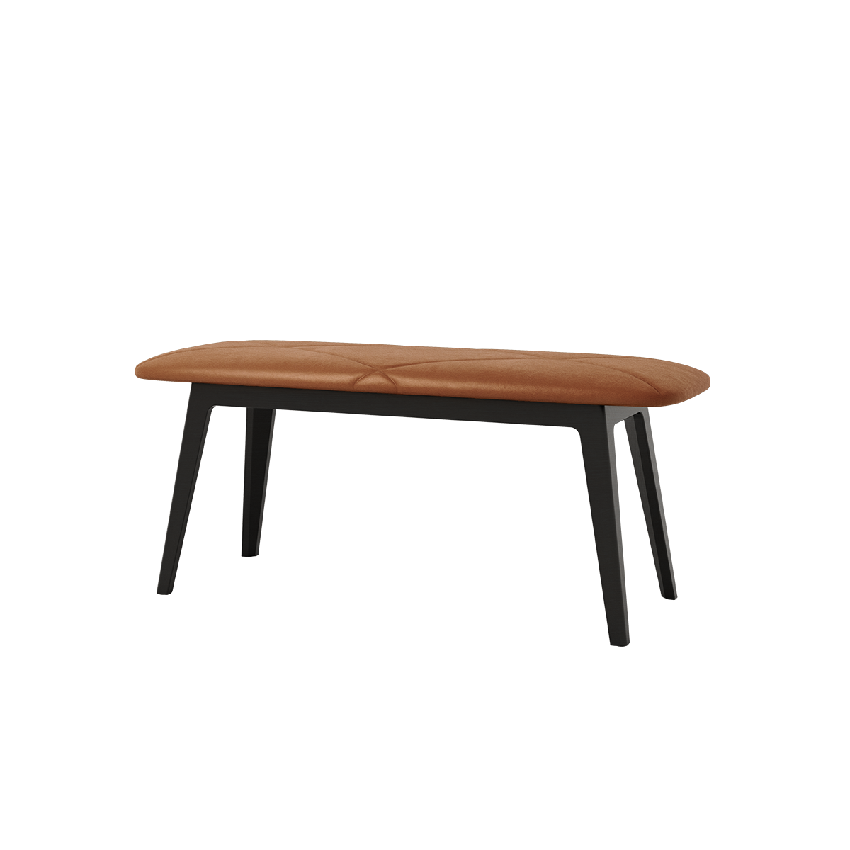 Nordic Bench in Terra Safari leather with solid beech wood frame and black lacquer finish.