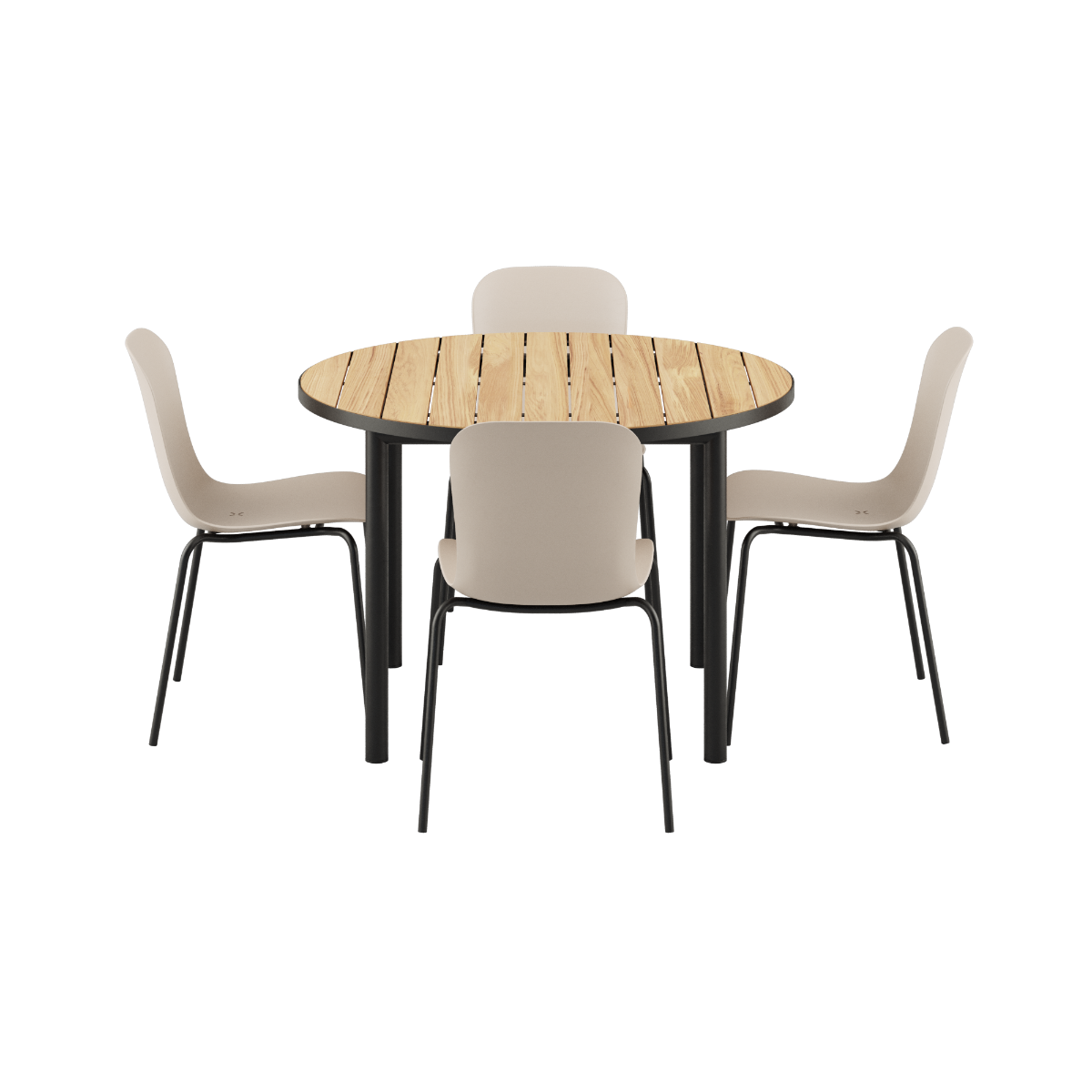Kirra Dining Table Noir with four olive and noir Patio Chair no. One S2 chairs arranged outdoors