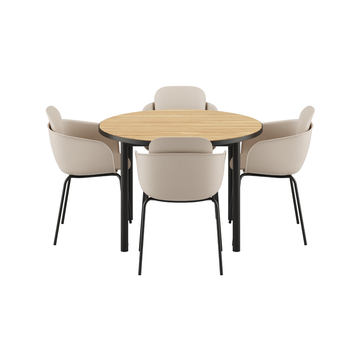 Round Kirra Dining Table with olive and black Patio Chair no. One S2 on a white background