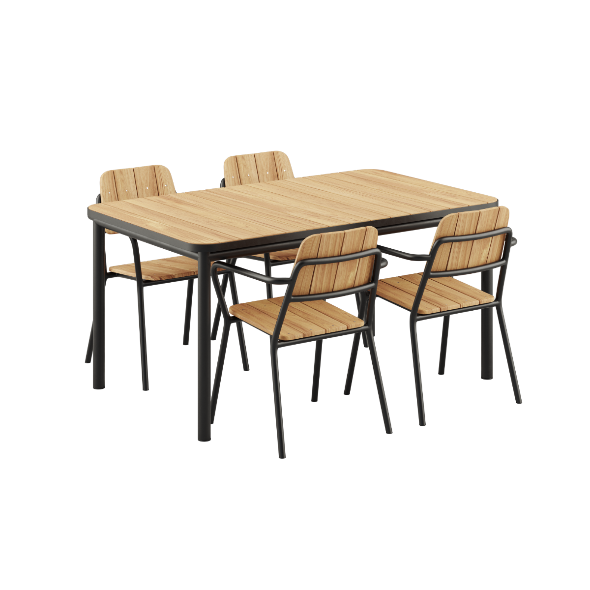 Noir Kirra Dining Table 150x90 with four matching Noir Kirra Chairs in outdoor setting