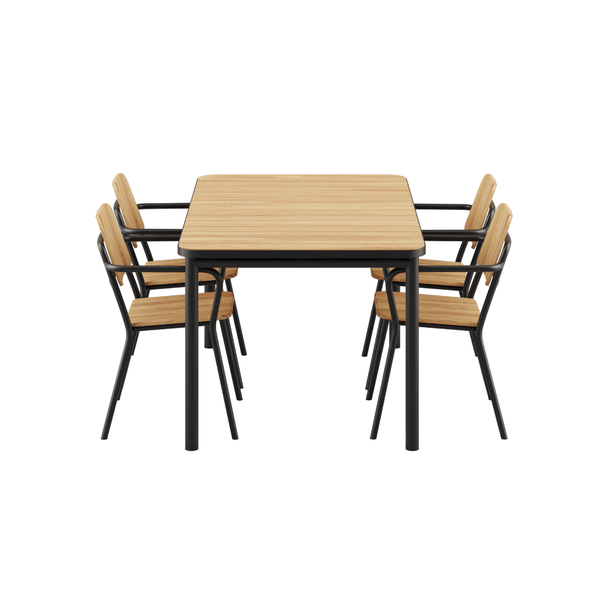 Noir Kirra Dining Table 150x90 with four Noir Patio Chair no. One S1 chairs in outdoor setting