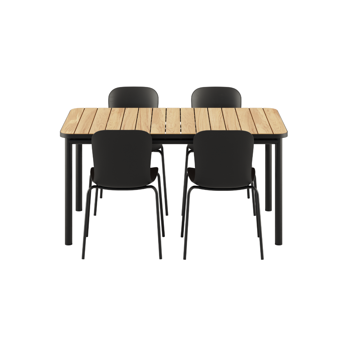 Noir Kirra Dining Table 150x90 with four Noir Patio Chair no. One S1 chairs in outdoor setting