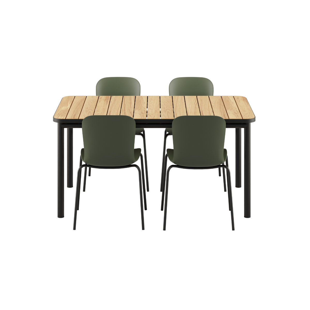 Noir Kirra Dining Table 150x90 with four Noir Patio Chair no. One S1 chairs in outdoor setting