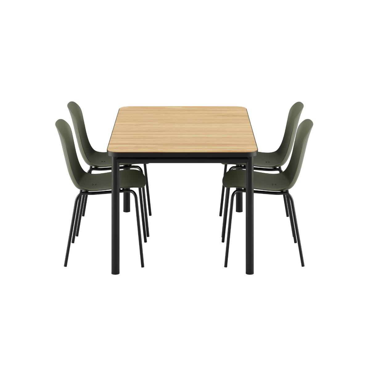 Noir Kirra Dining Table 150x90 with four Noir Patio Chair no. One S1 chairs in outdoor setting
