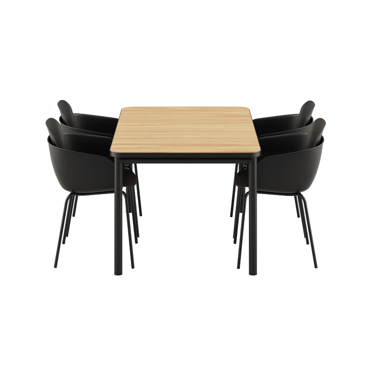 Noir Kirra Dining Table 150x90 with four Noir Patio Chair no. One S1 chairs in outdoor setting