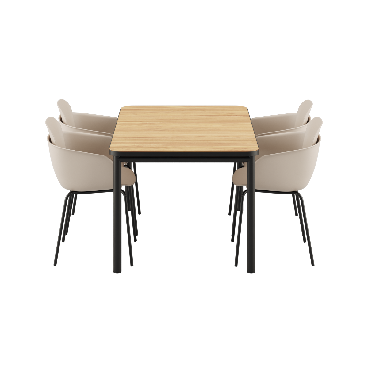 Noir Kirra Dining Table 150x90 with four Noir Patio Chair no. One S1 chairs in outdoor setting