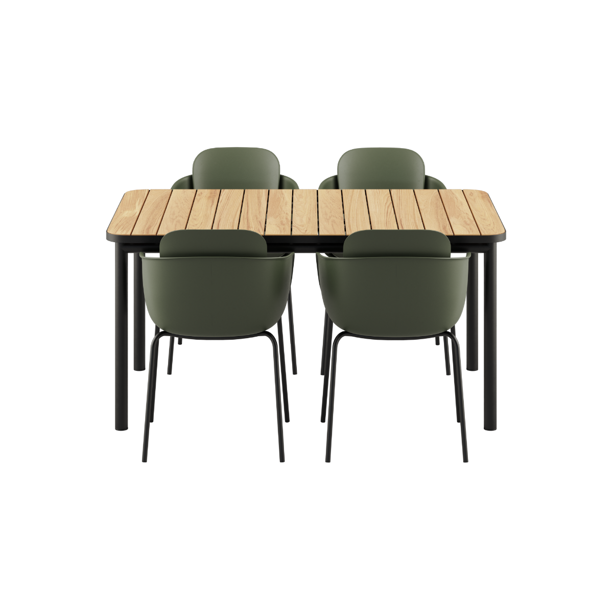 Noir Kirra Dining Table 150x90 with four Noir Patio Chair no. One S1 chairs in outdoor setting