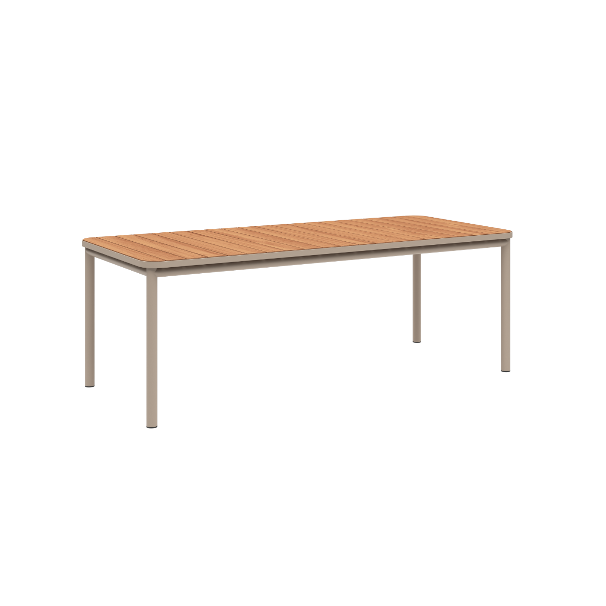Kirra Dining Table 210x90 in taupe powder-coated aluminum with teak wood top for outdoor use