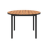 Round outdoor Kirra Dining Table in black powder-coated aluminum with teak wood top.