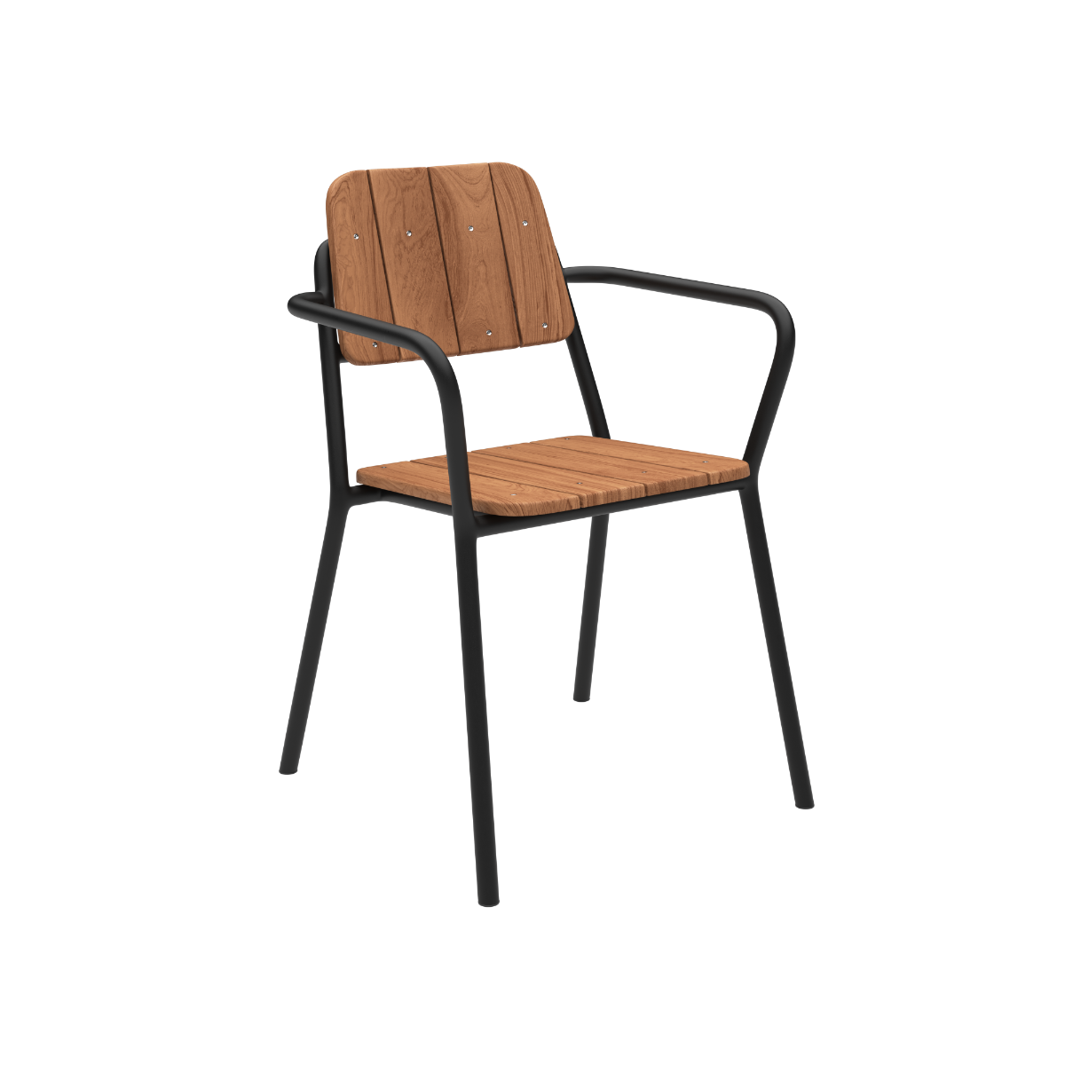 Noir Kirra Patio Chair with powder-coated aluminum and teak wood seat and armrests.