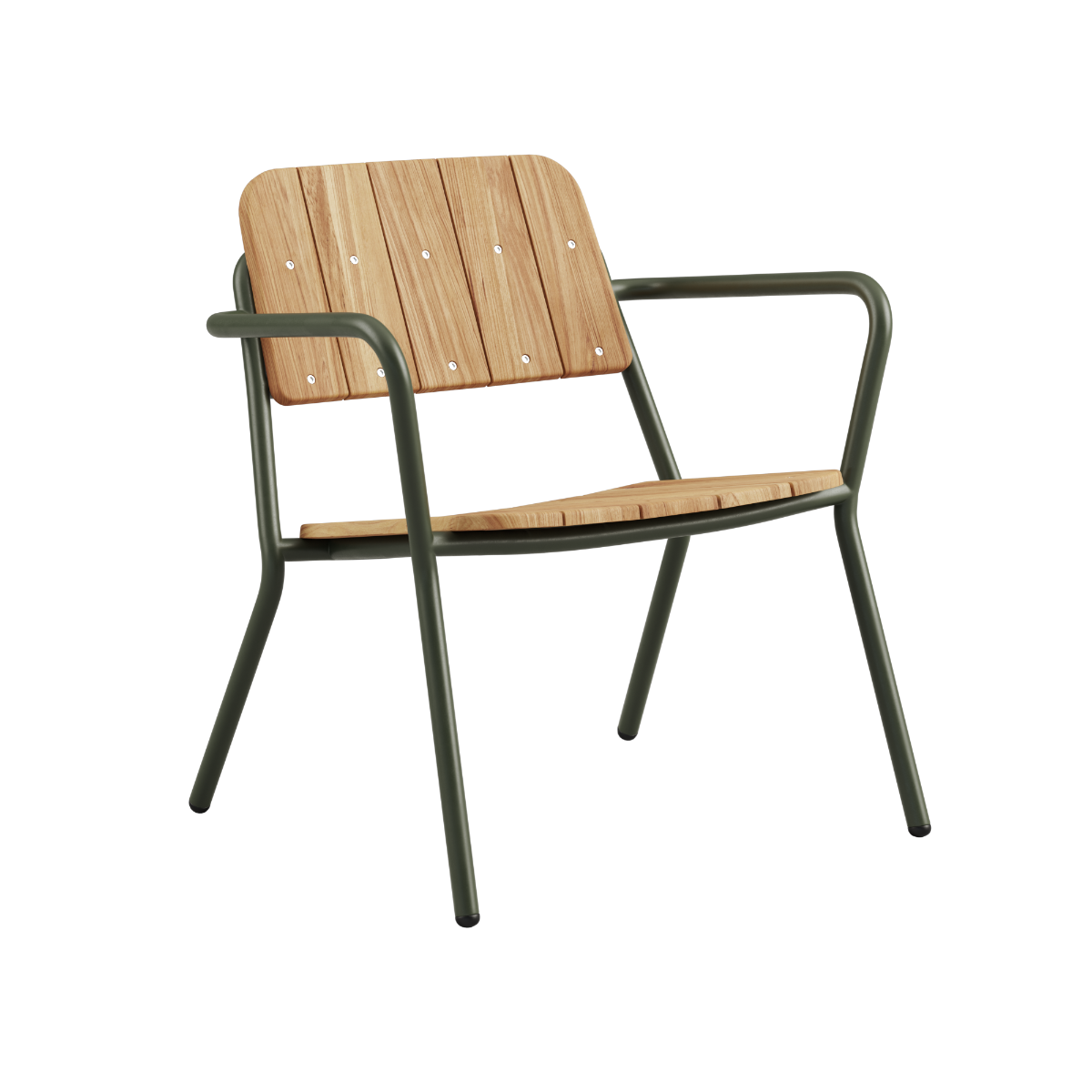 Kirra Patio Lounge Chair in olive with powder-coated aluminum and teak wood frame