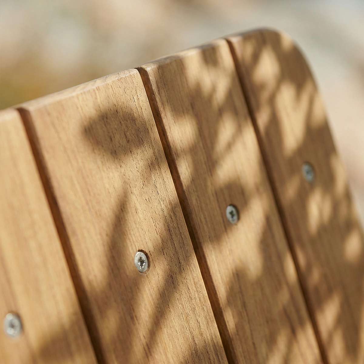 Olive Kirra Patio Bench with powder-coated aluminum frame and teak wood seat detail