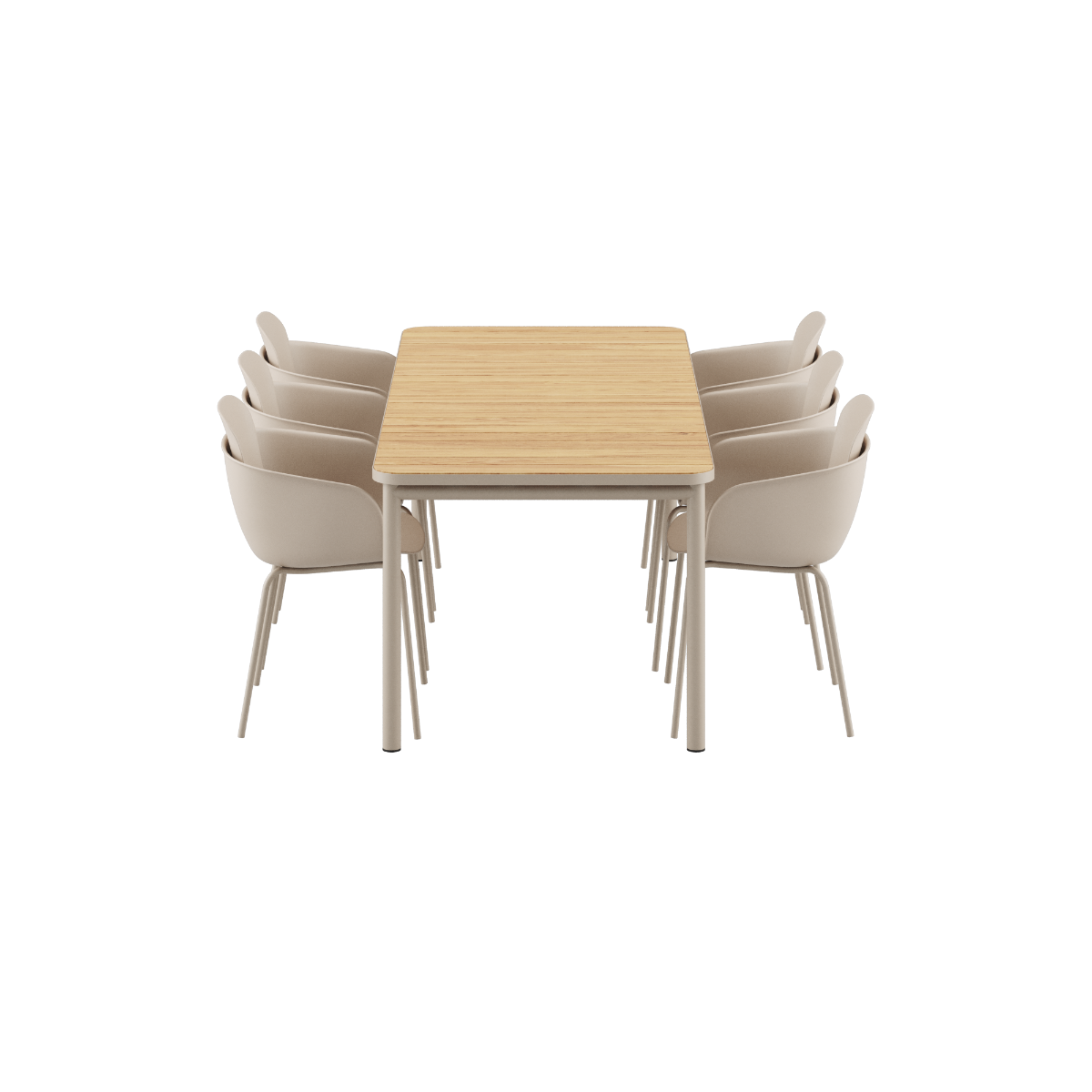 Kirra Dining Table 210x90 taupe with six Patio Chair no. One S2 in matching taupe color outdoors