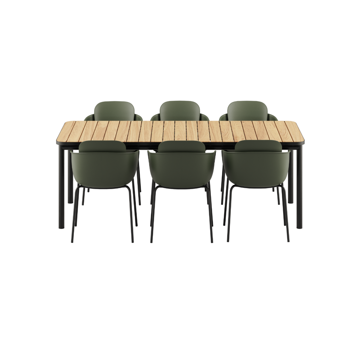 Kirra Dining Table 210x90 with six Patio Chair no. One S2 in olive and noir outdoor set