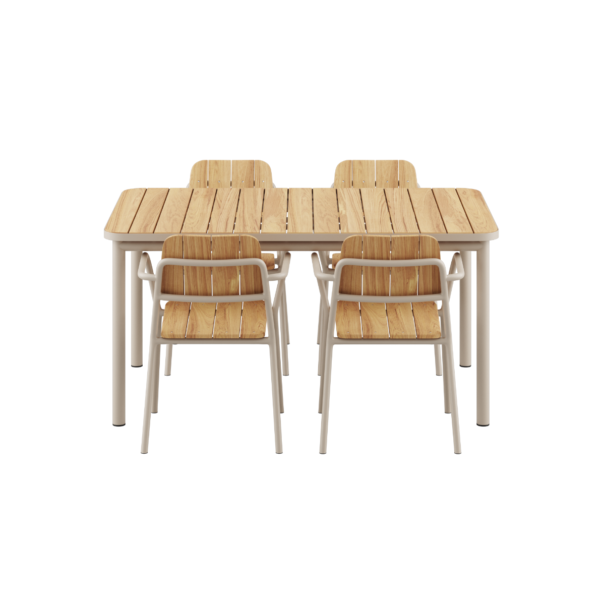 Taupe Kirra Dining Table 150x90 with four matching Patio Chair no. One S2 chairs in outdoor setting