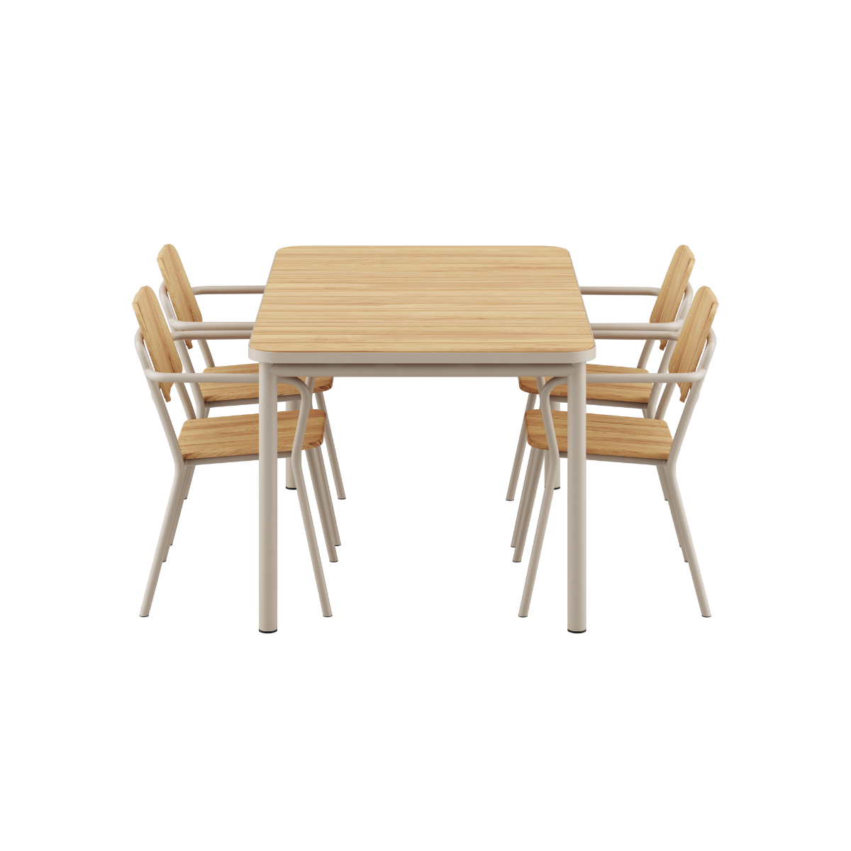 Taupe Kirra Dining Table 150x90 with four matching Patio Chair no. One S2 chairs in outdoor setting